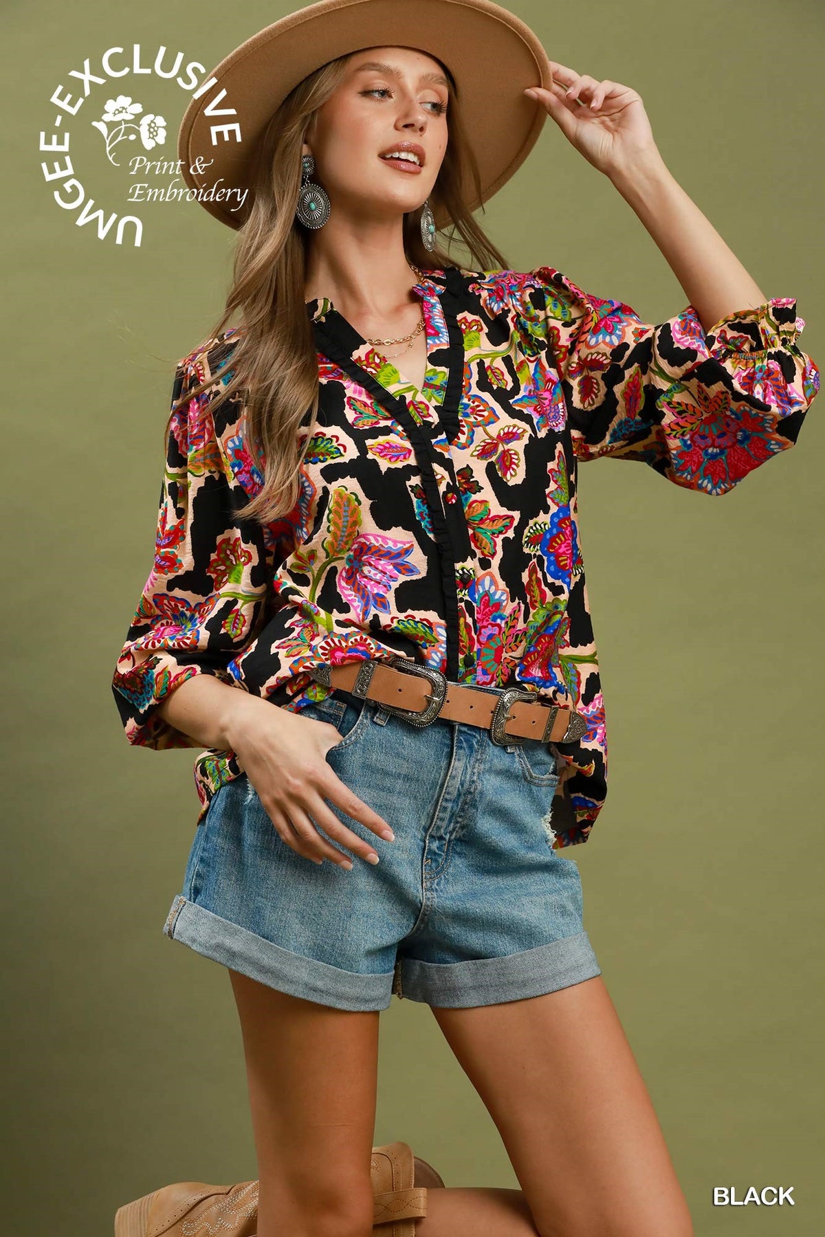 D1202 Mixed Floral Print Top
