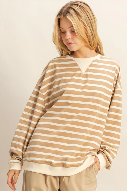 HF25F060 Striped Long Sleeve Tee with Contrast Hem
