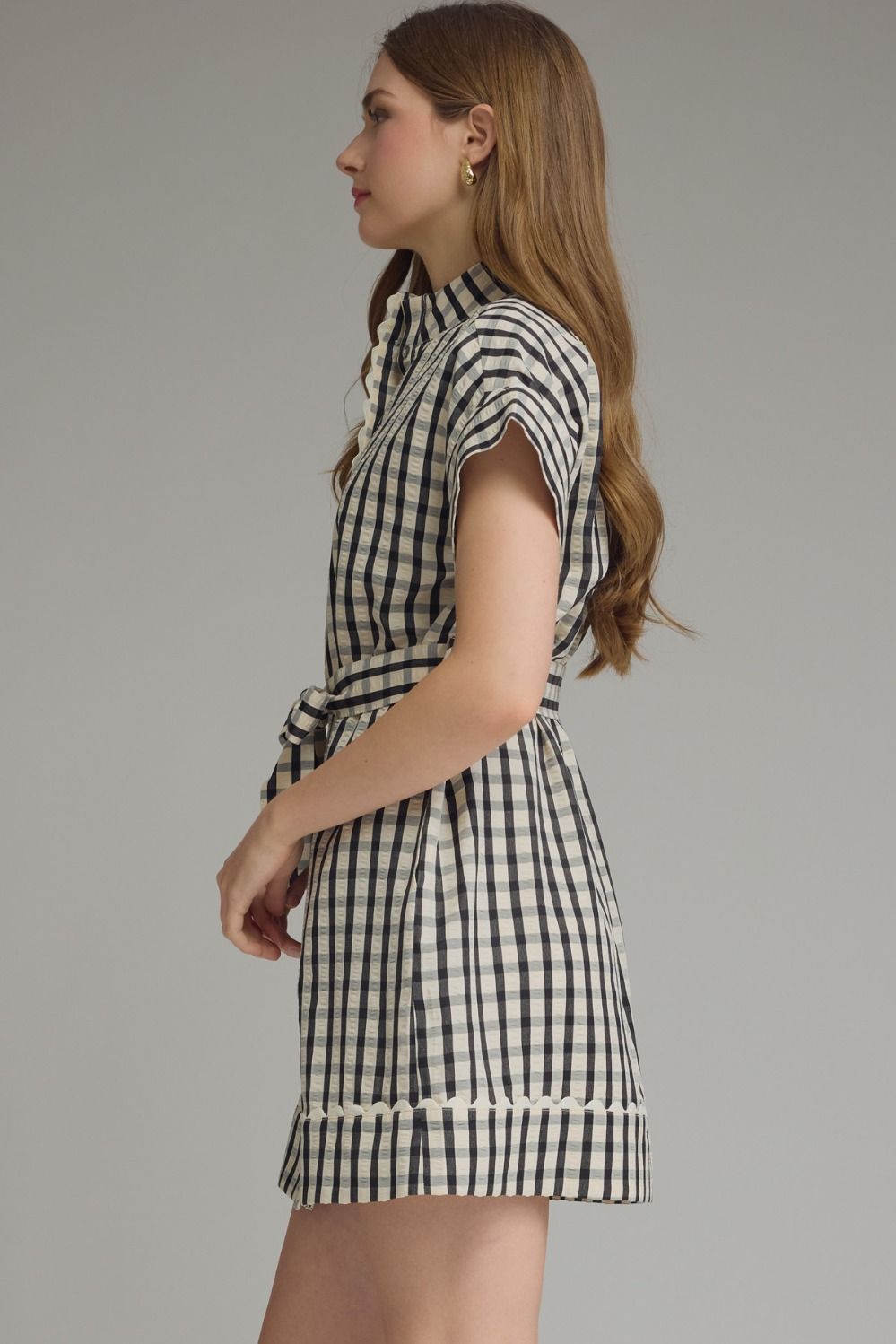D31665 Gingham Collared Mini Dress