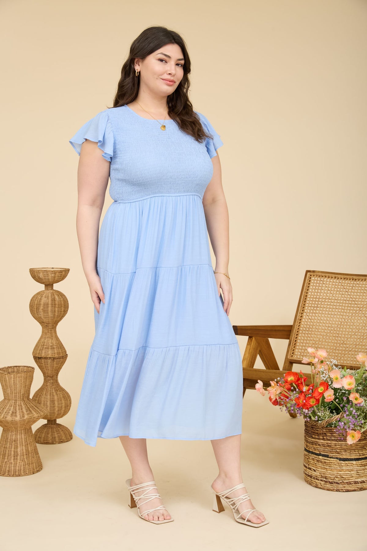PCR2847 Curvy Tiered Midi Dress