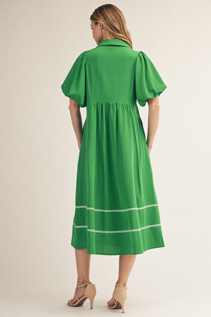 G15631 Front Smocking Detail Midi Dress