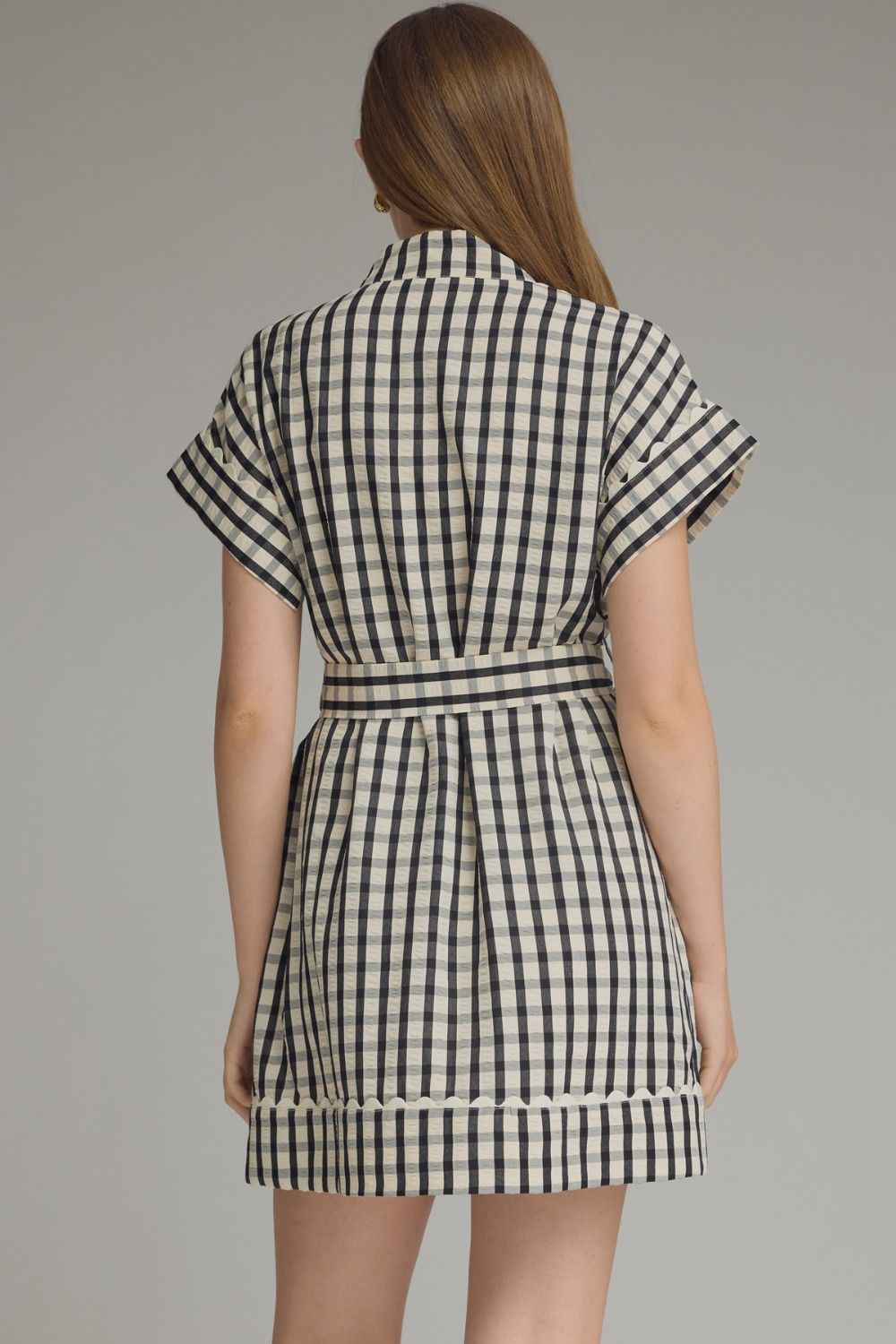 D31665 Gingham Collared Mini Dress