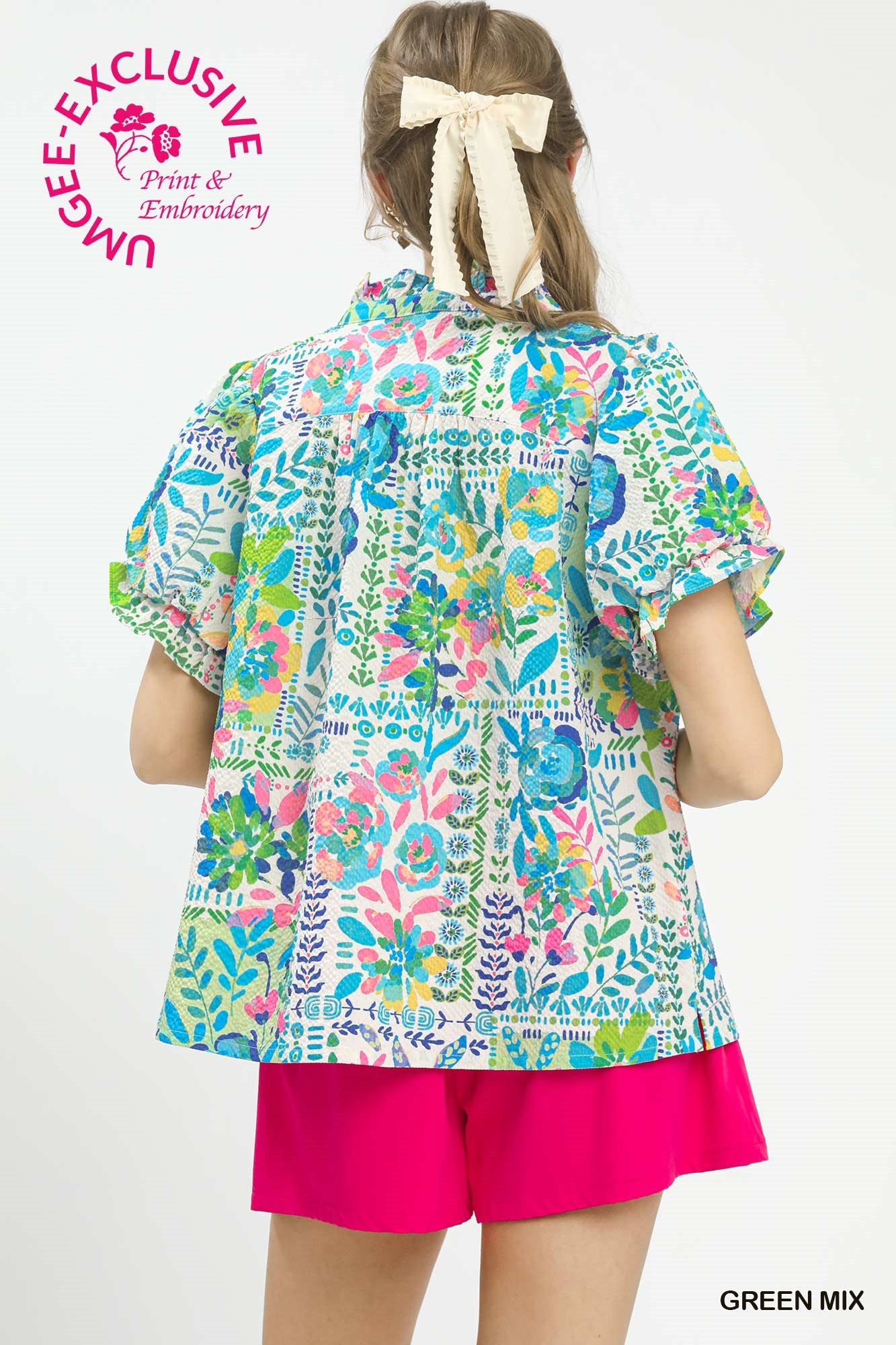 WC6336 Curvy Botanical Print Top