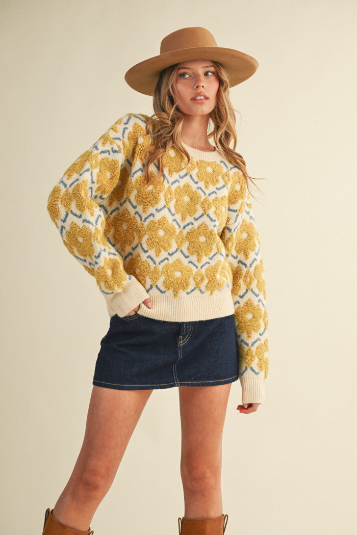 MSW11198 Fuzzy Floral Sweater