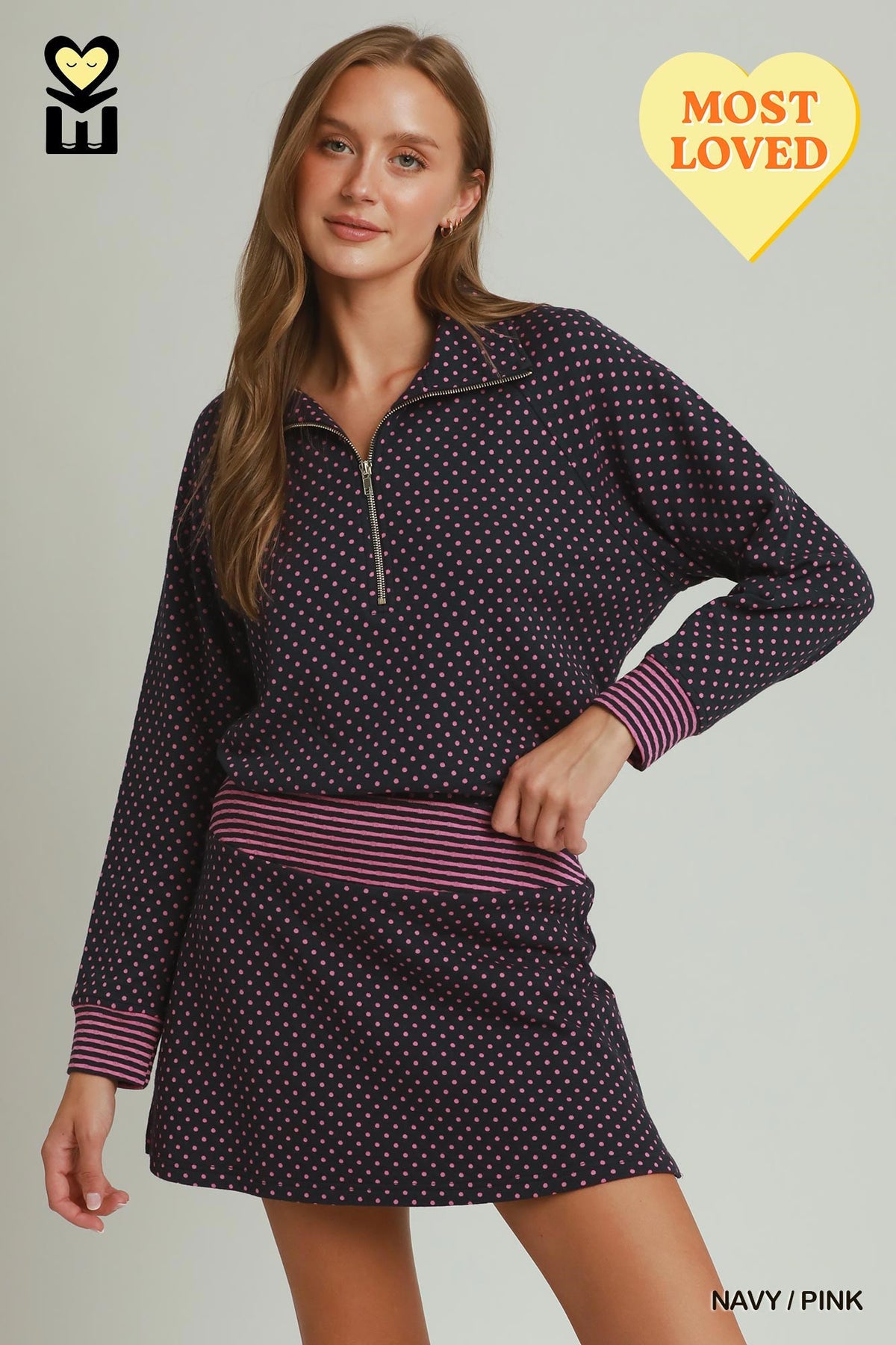 H1155 Polka Dot Half Zip Pullover