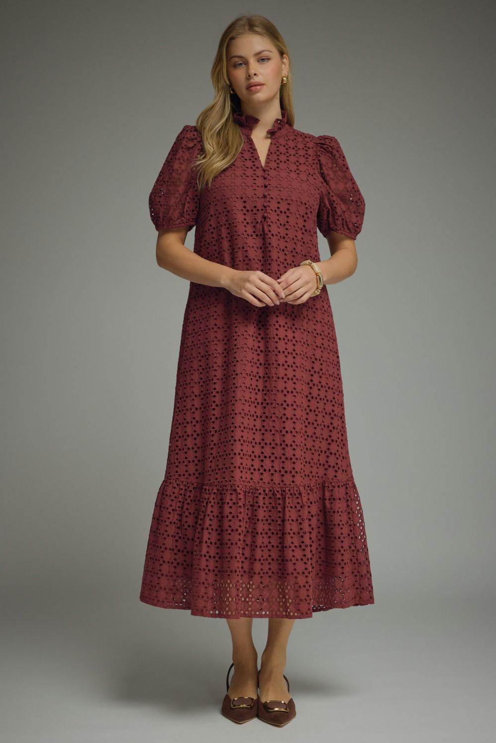 D29377 Eyelet Midi Dress