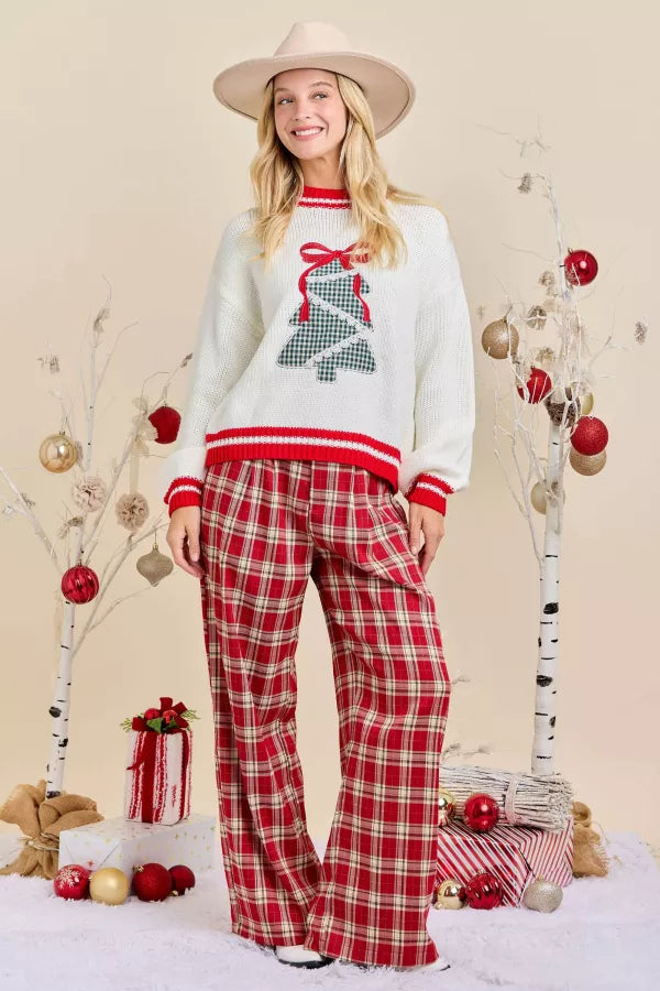 CL21063 Gingham Plaid Christmas Tree Sweater