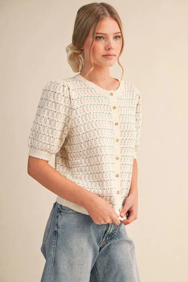 MSW11254 Button Down Pointelle Sweater Top