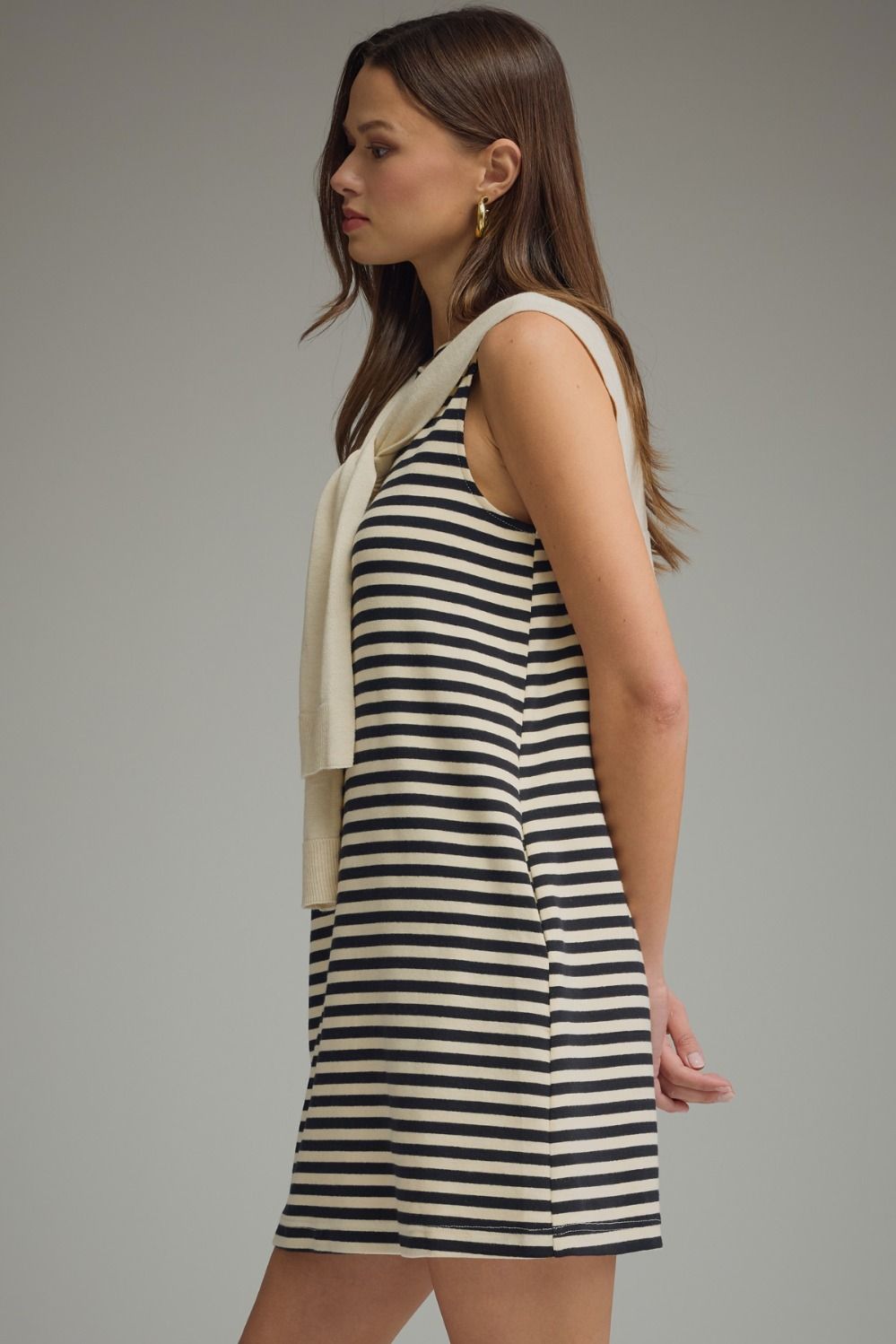 D32703 Sweater Overlay Detail Mini Dress