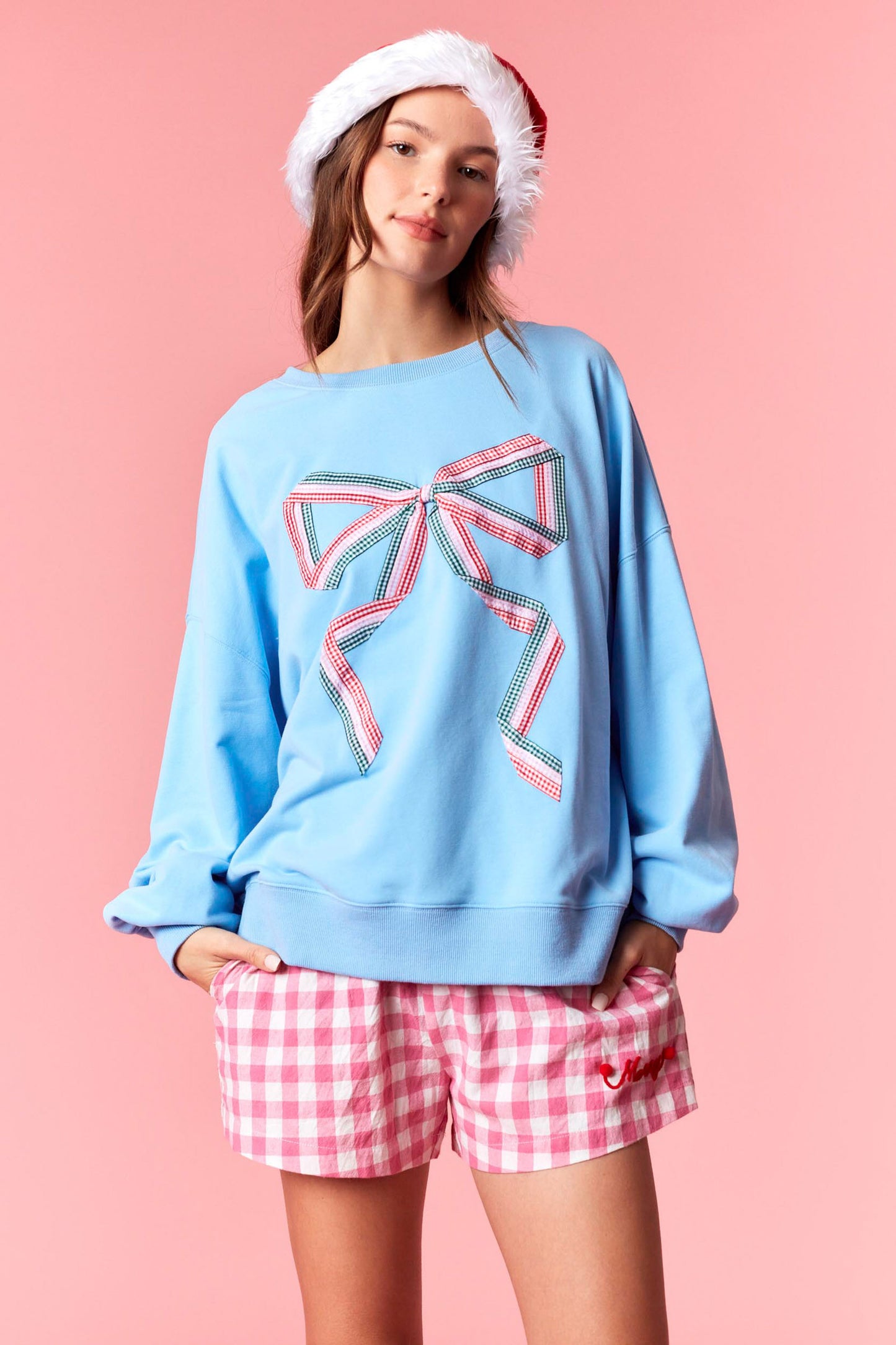 IKT300394-02 Gingham Bow Detail Sweatshirt