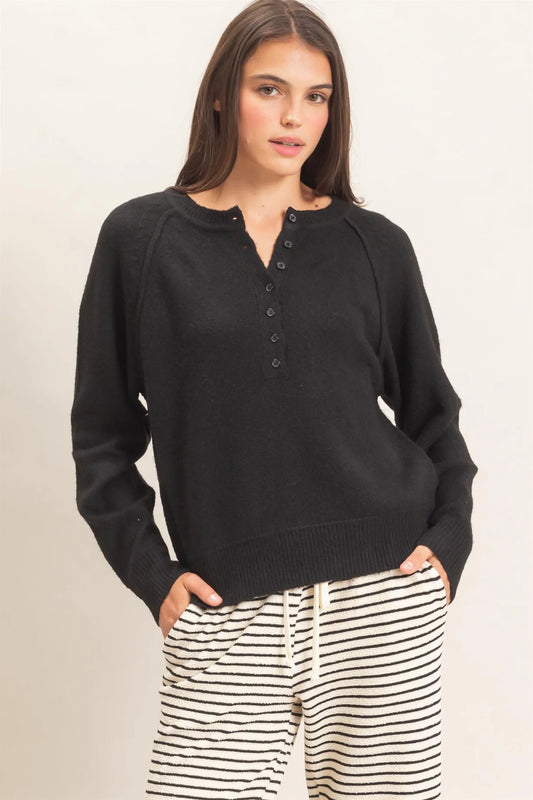 HF26E152 Button Front Raglan Sweater