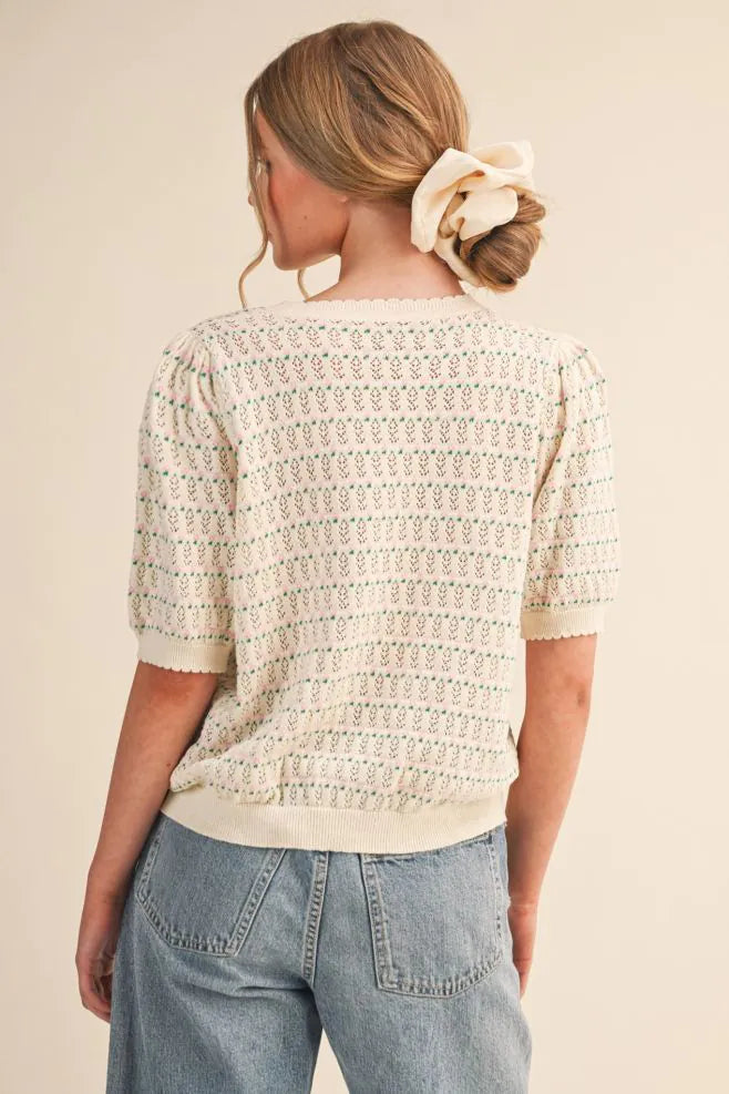 MSW11254 Button Down Pointelle Sweater Top