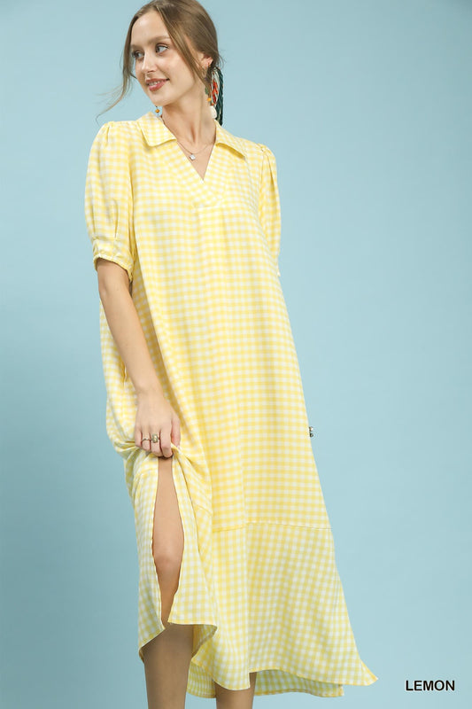 C6338 Gingham Midi Dress