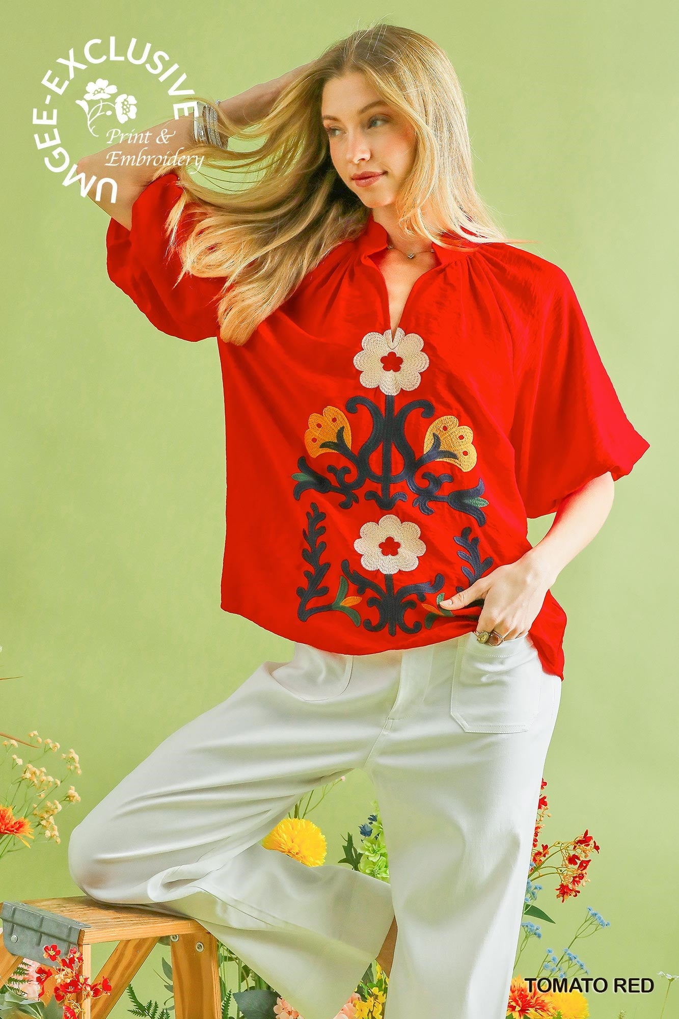 C5754 Embroidered Boho Top