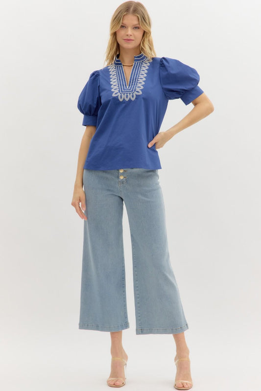 T27464 Solid Puff Sleeve Top