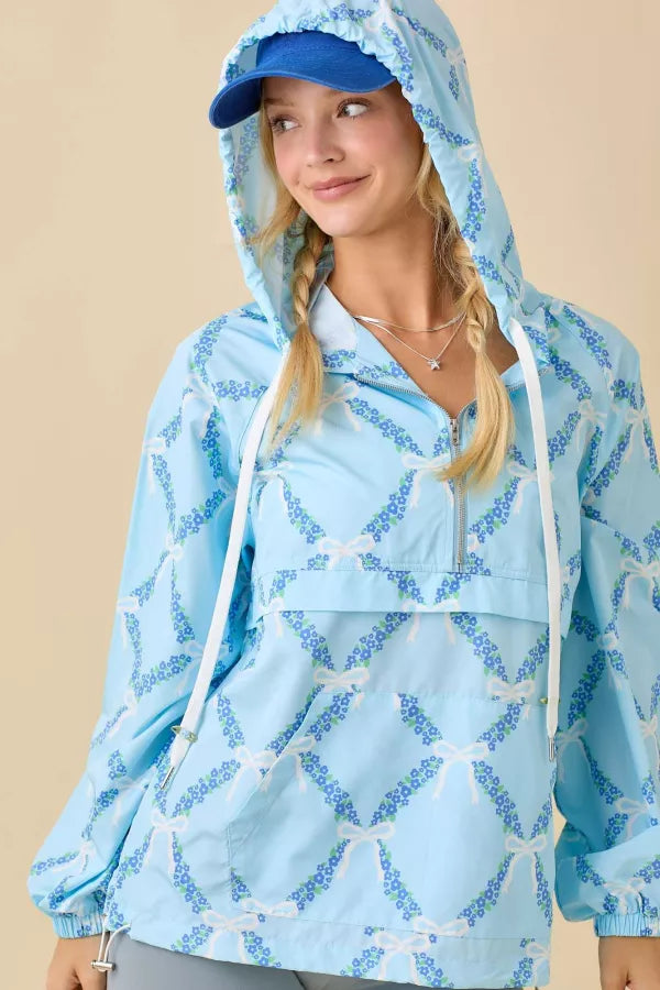 LJ61399 Coquette Ribbon and Floral Windbreaker Jacket