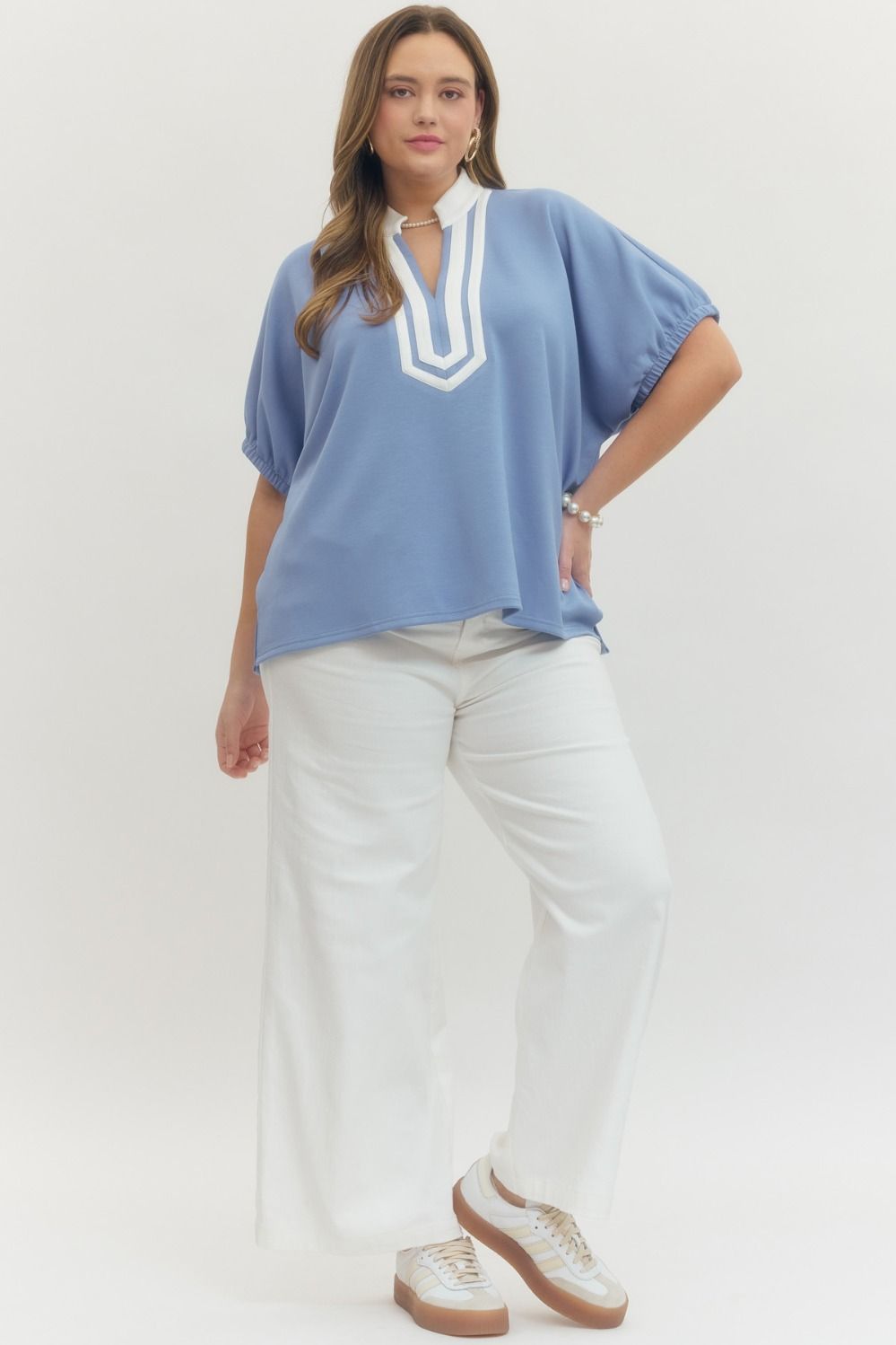 T29735P Curvy Solid Short Sleeve Top