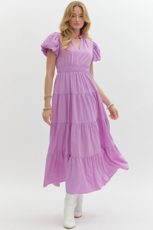 D20735 Solid Tiered Midi Dress