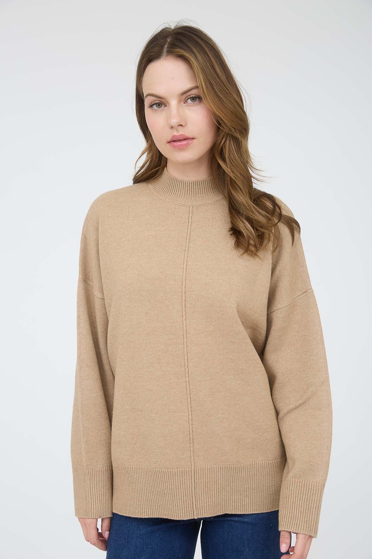 TW1960 Front Seam Mock Neck Sweater