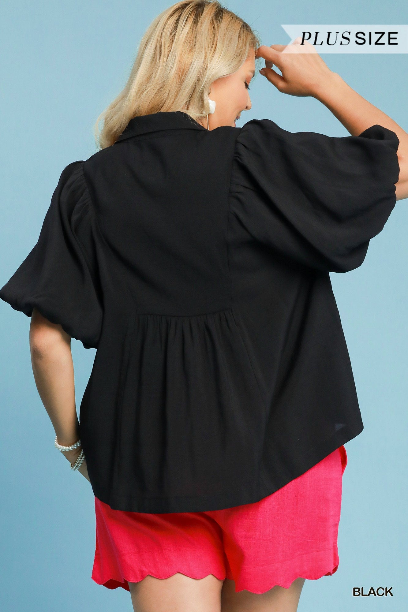 WK9499 Curvy Solid Bubble Sleeve Top