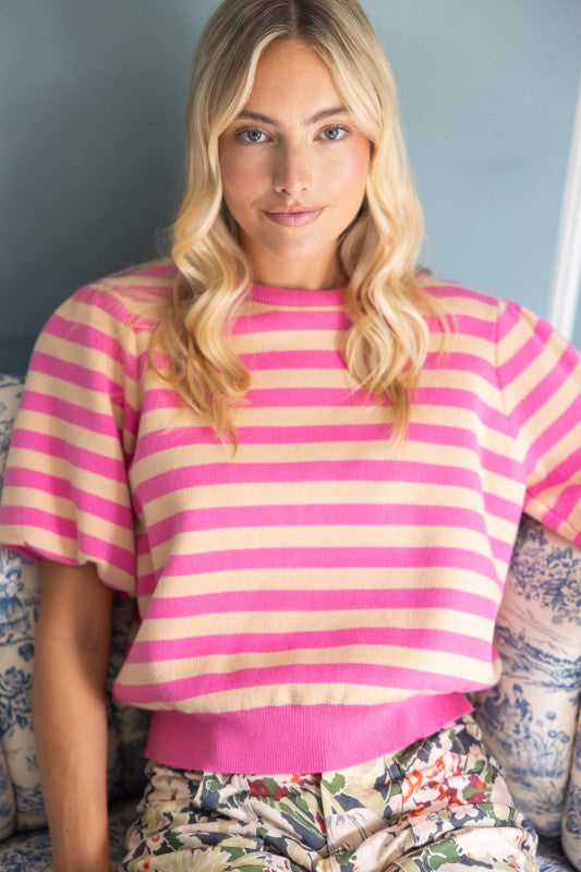 36840 Stripe Bubble Sleeve Top