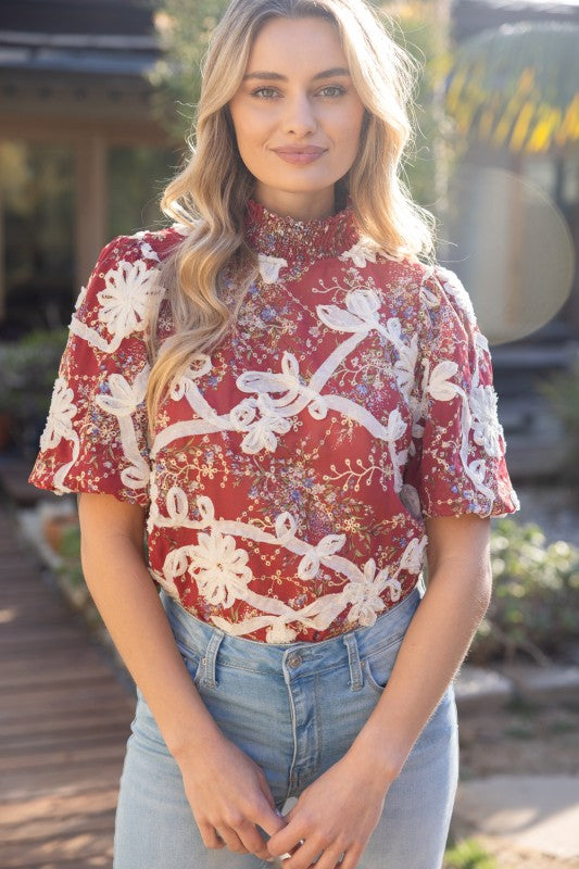 36290 Smocked Lace Detail Top