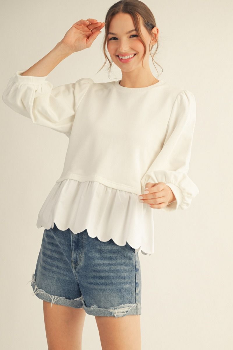 M50243 3/4 Sleeve Peplum Top