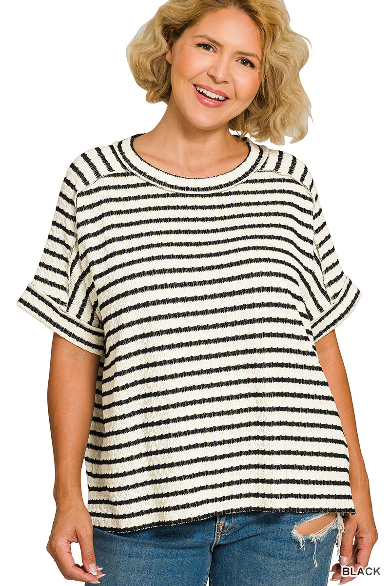 CTL-8615X5 Curvy Striped Hi-Low Tee