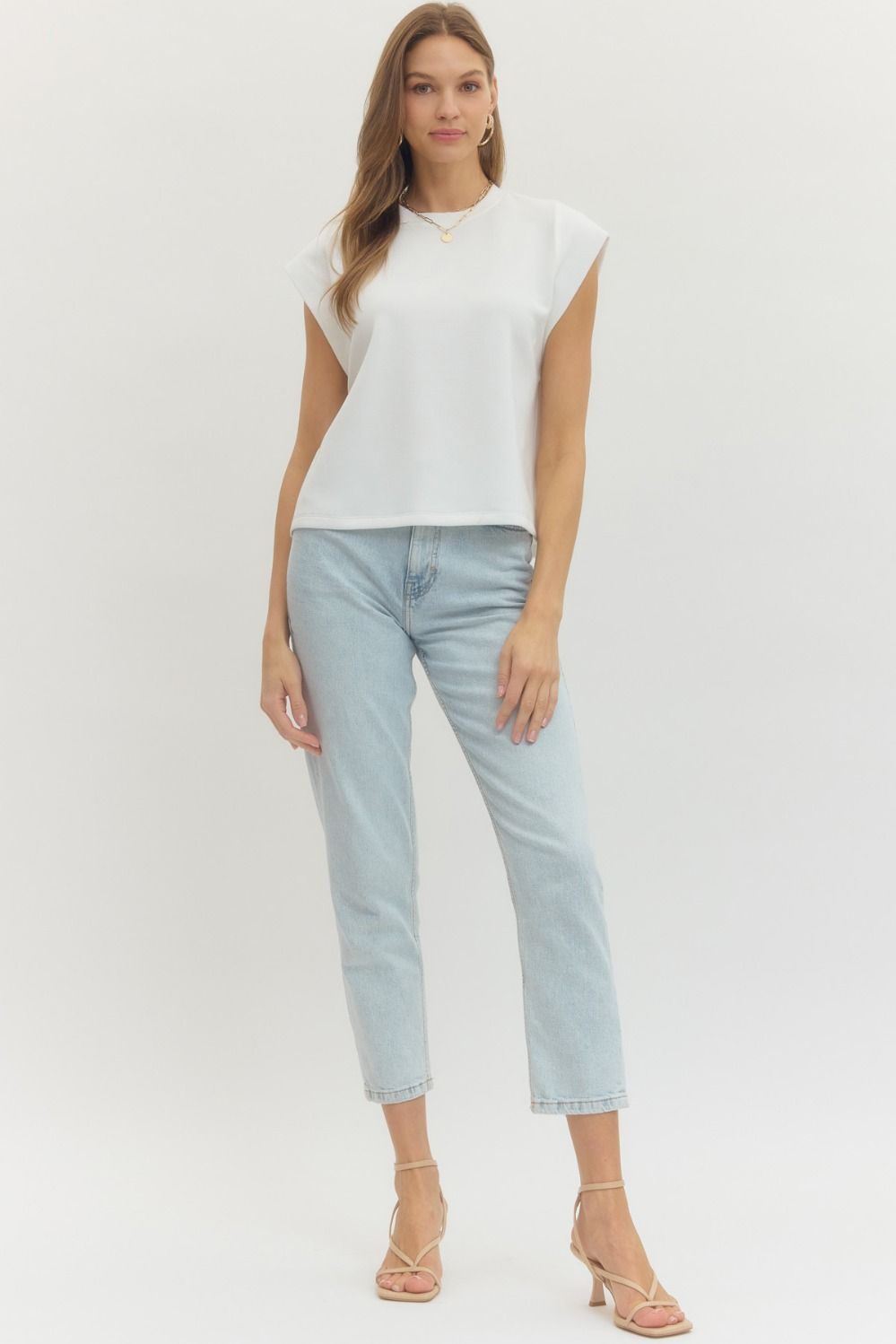 T28380 Solid Cap Sleeve Top