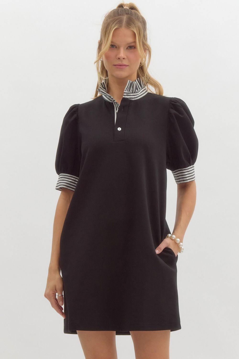 D25821 Solid Pullover Polo Dress