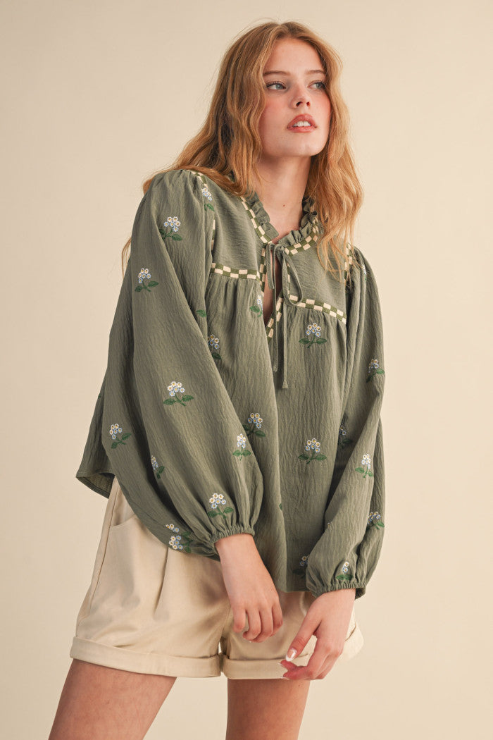 MTP4165 Floral Embroidered Babydoll Top