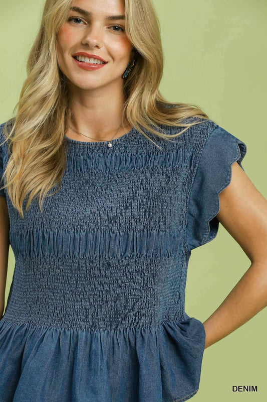 C6407-T Smocked Peplum Top