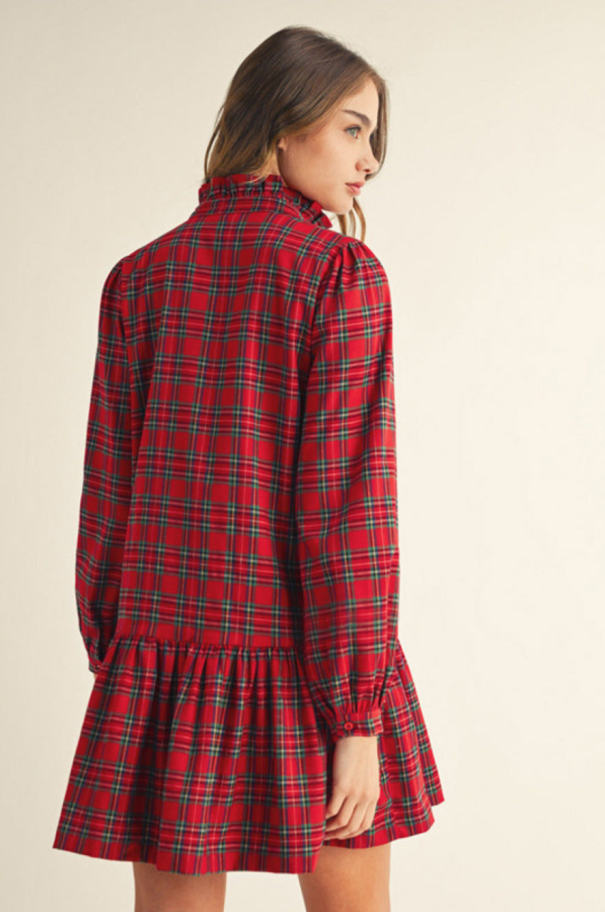 H12522 Long Sleeve Checker Dress