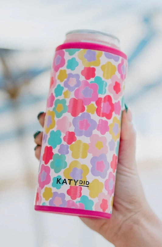 Groovy Multicolored Flowers Slim Can Cooler