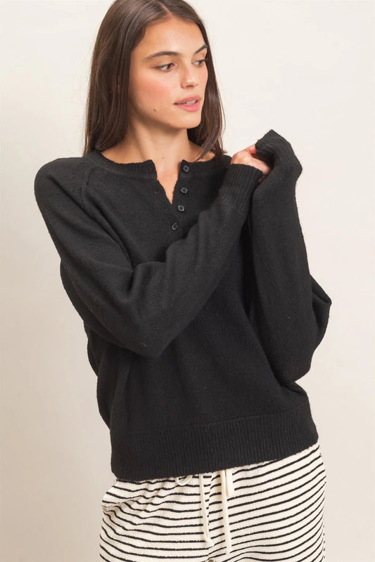 HF26E152 Button Front Raglan Sweater