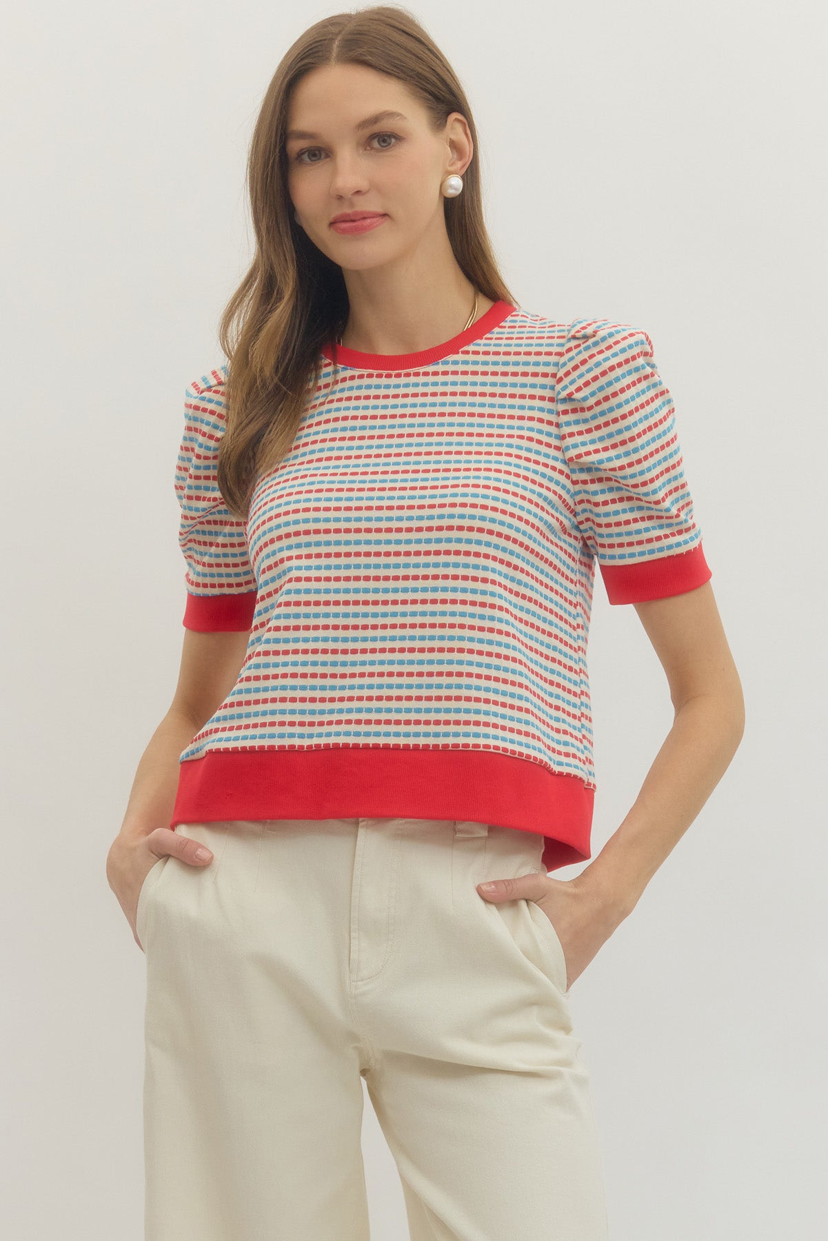 T30445 Two Tone Striped Top
