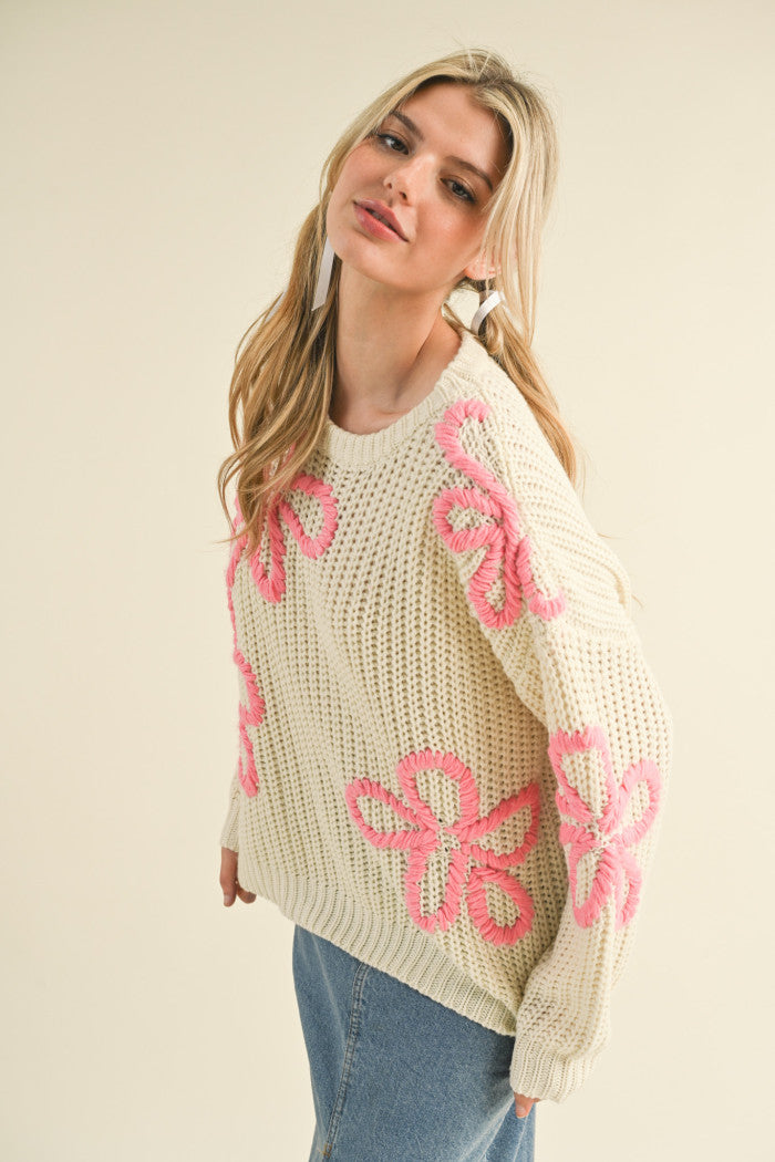 MSW10490 Floral Stitched Sweater