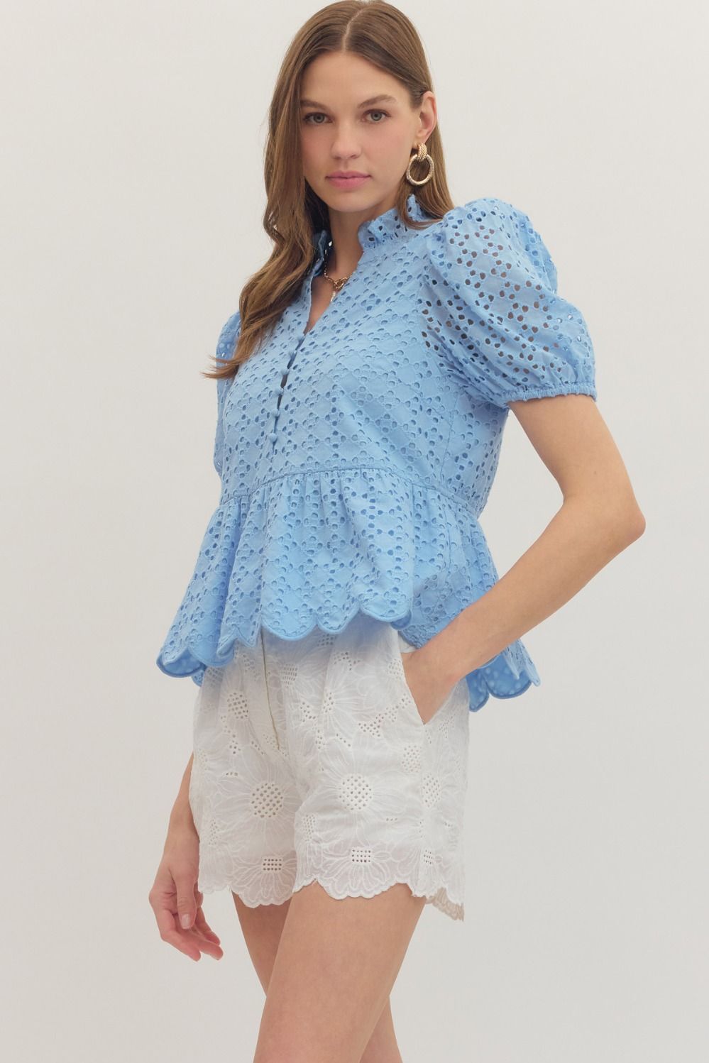 T30420 Short Sleeve Eyelet Top