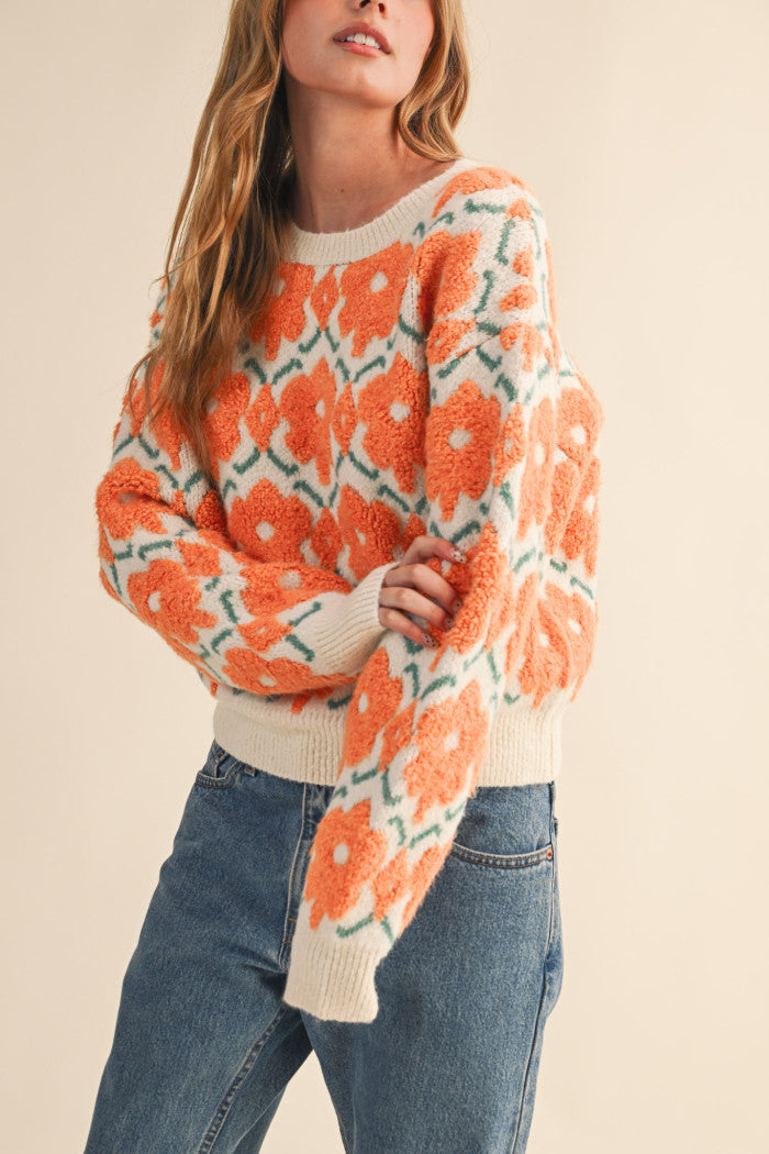 MSW11198 Fuzzy Floral Sweater