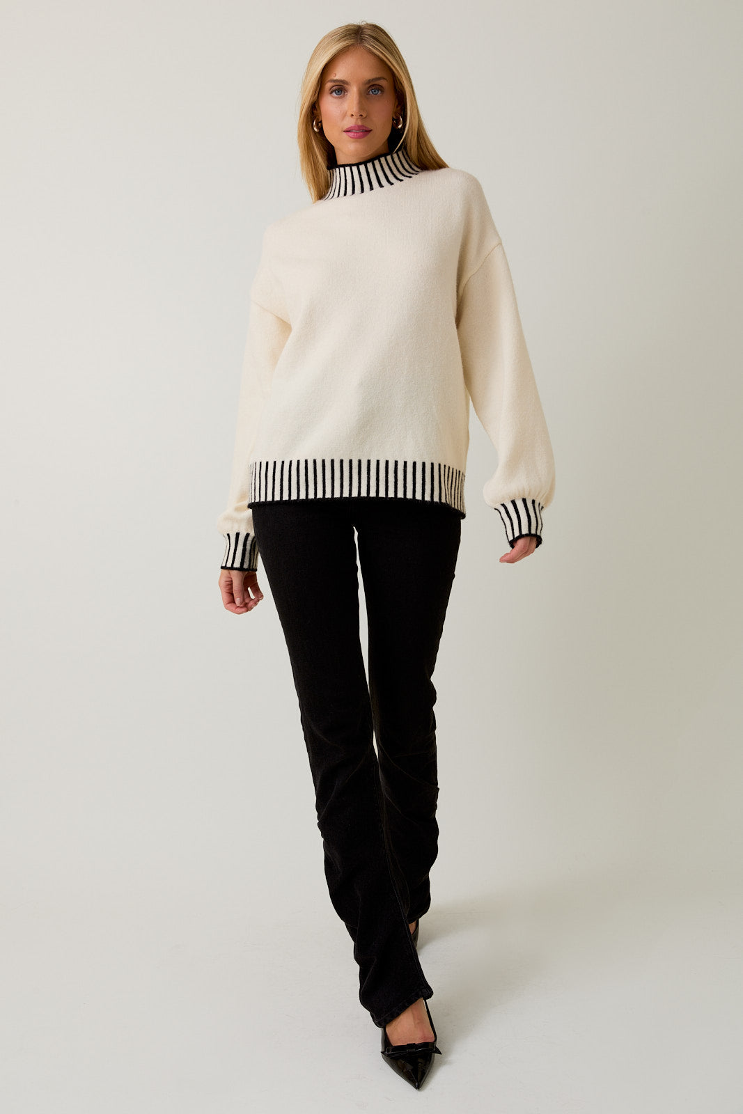 MWT7233E Mock Neck Stitch Featured Sweater Top