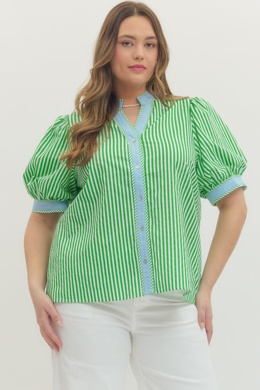 T30449P Curvy Two Tone Stripe Top