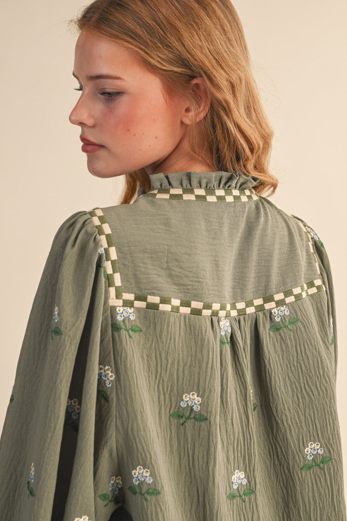 MTP4165 Floral Embroidered Babydoll Top