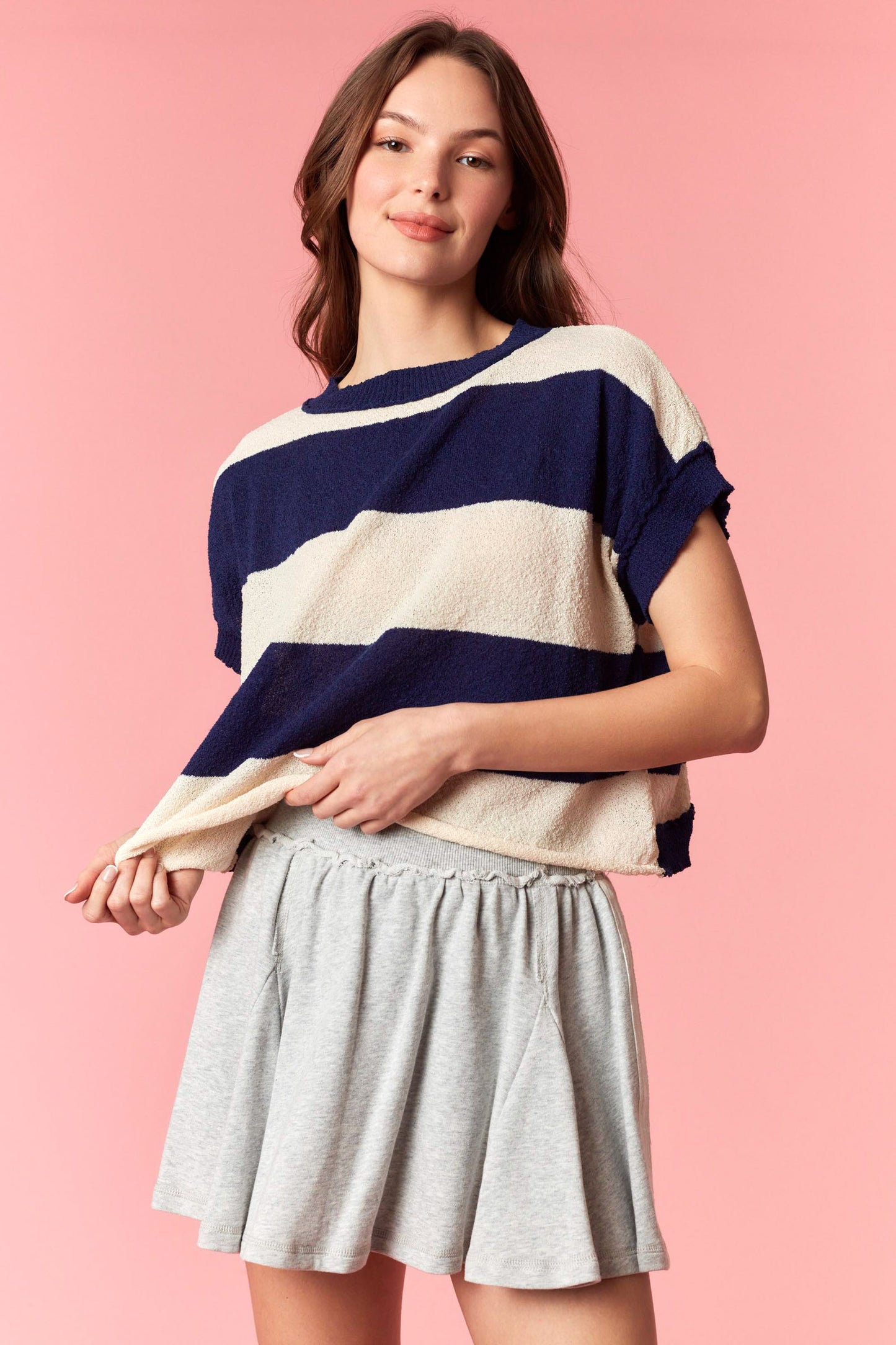IKT201007-01 Wide Stripe Open Back Top