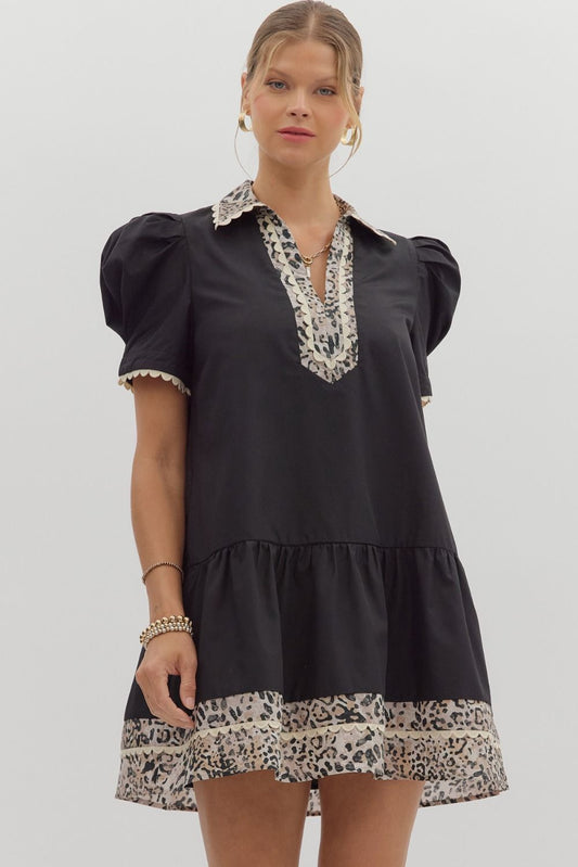 D27947 Solid and Animal Print Dress