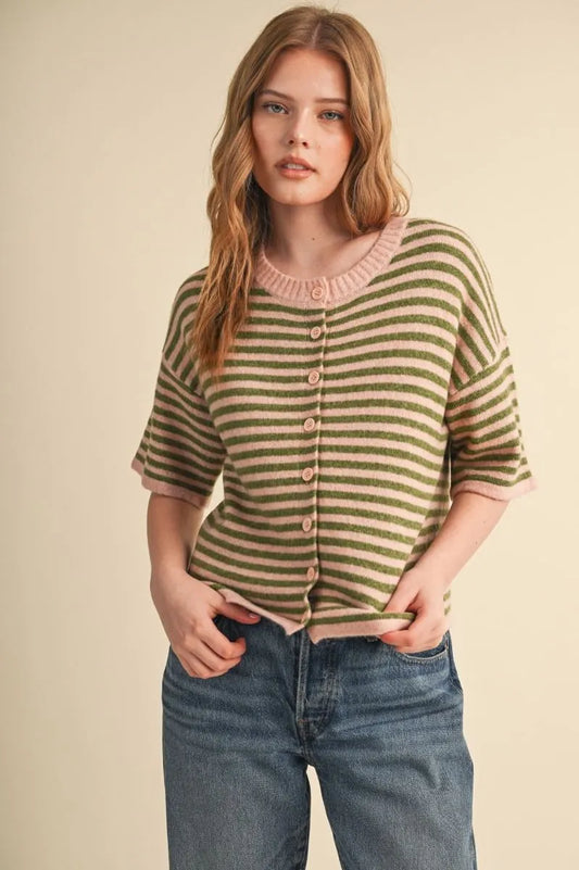 MSW11399 Striped Short Sleeve Sweater