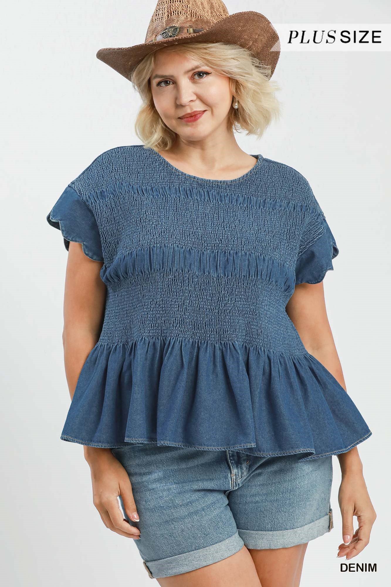 WC6407-T Curvy Smocked Peplum Top