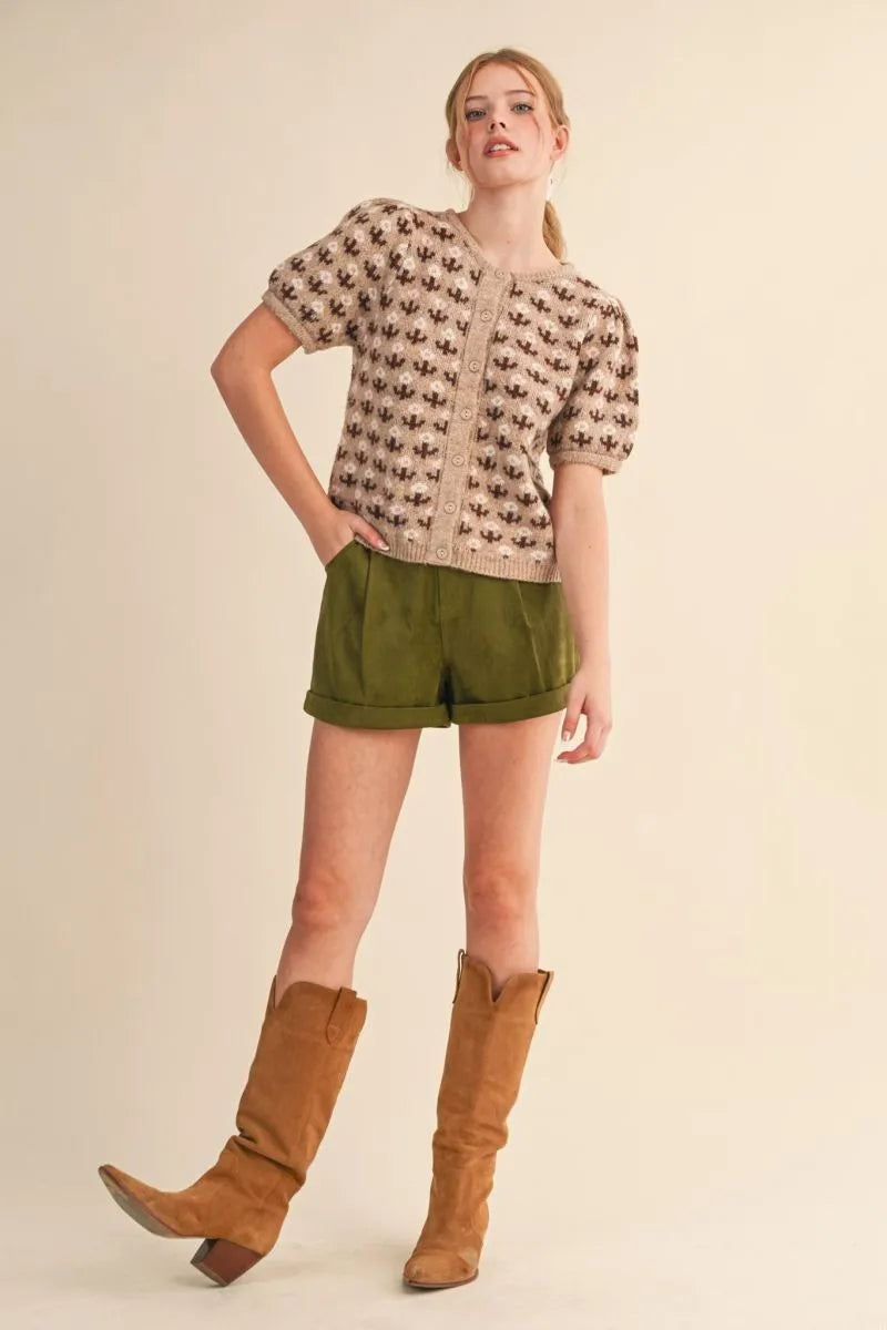 MSW11259 Floral Puff Sleeve Sweater