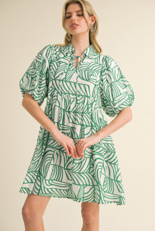 H41463 Printed Babydoll Dress