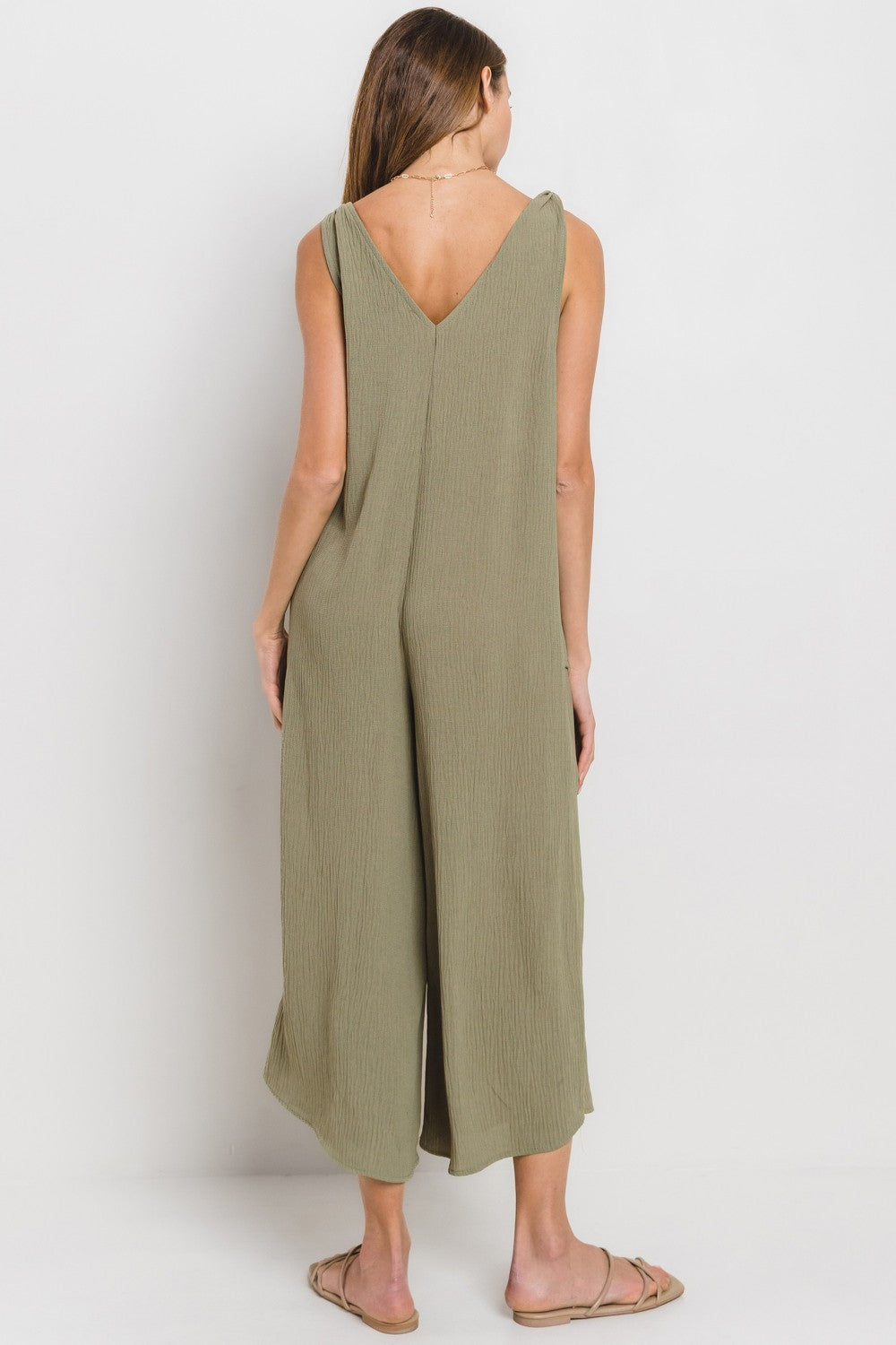 BEU62052SA Solid V-Neck Jumpsuit