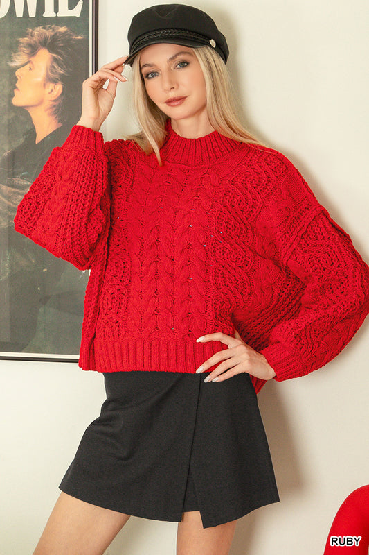 TW-2593Y Cable Knit Sweater